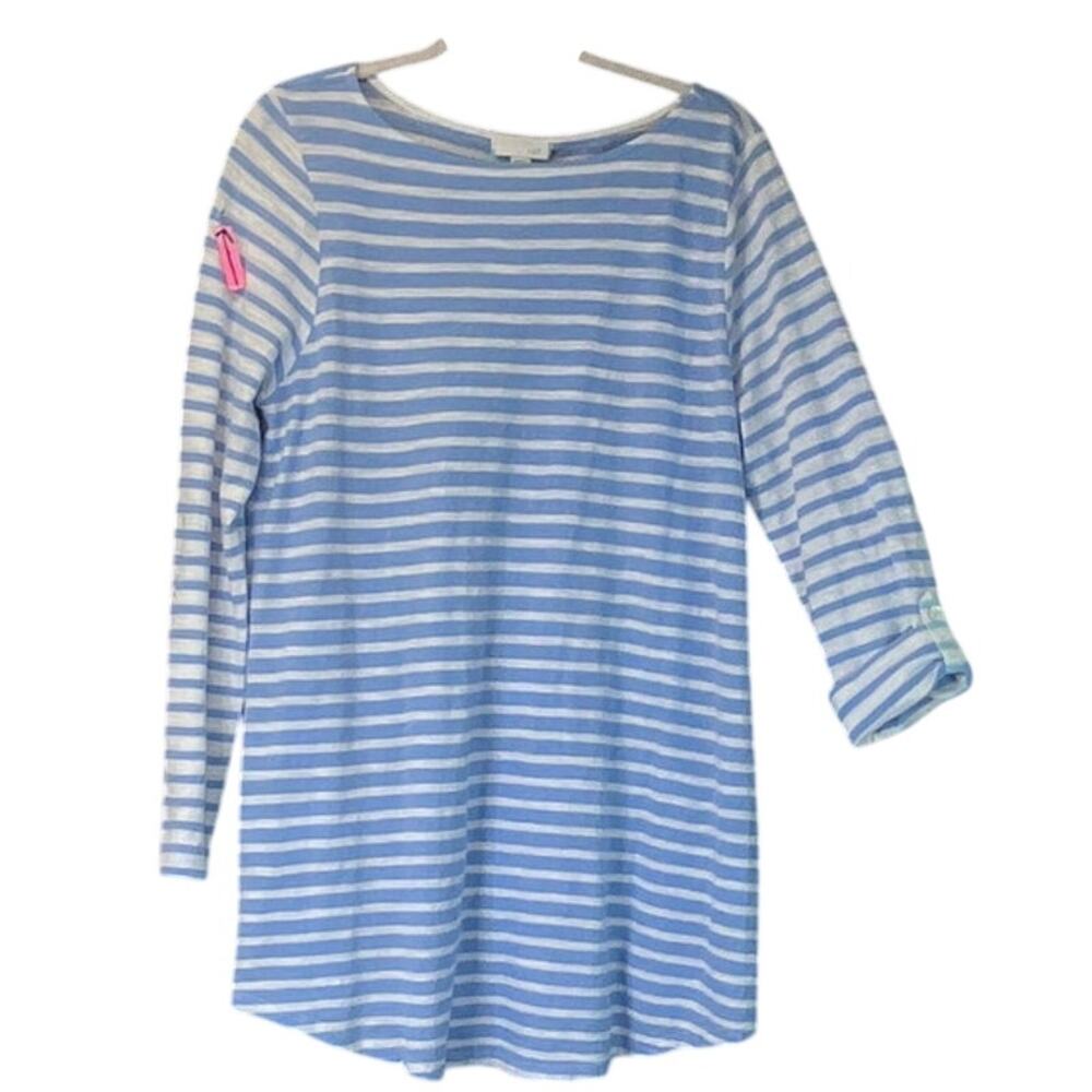 J.Jill Women’s M Tall Light Blue/white Stripe Roll-up Tabs 100% Cotton Casual